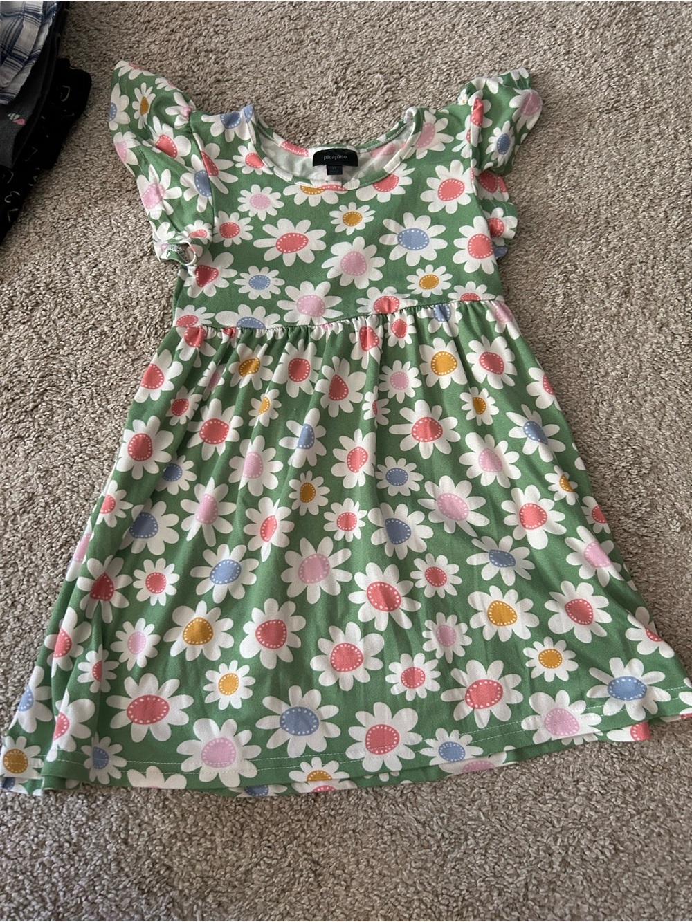 Picapino 3T Green Flowered Dress